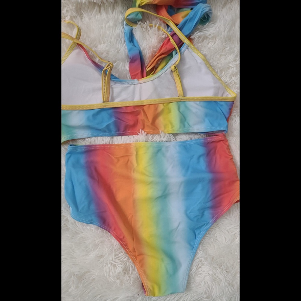 Summer sexy bikini print neon beach wear pool suim suit high waist tie multi col - Picture 3 of 7